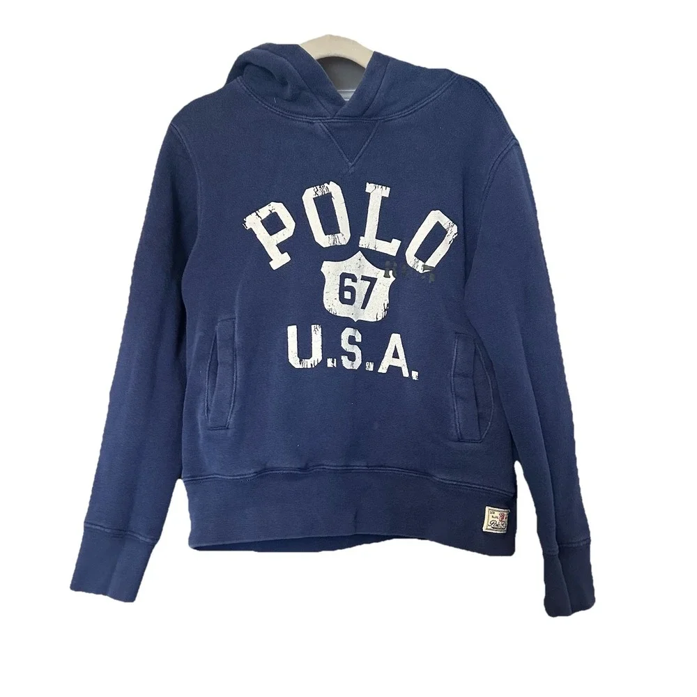 Boys Polo Ralph Lauren Hoodie USA Patriotic Navy Blue Size Small 8‎ Distressed